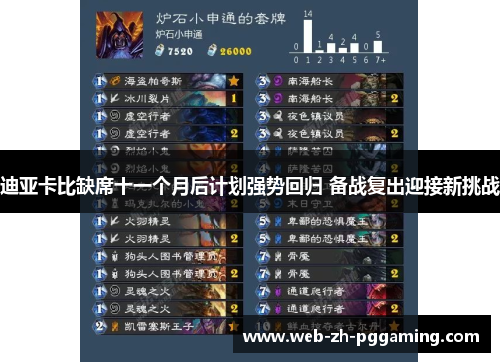 迪亚卡比缺席十一个月后计划强势回归 备战复出迎接新挑战 迪亚卡比缺席十一个月后计划强势回归 备战复出迎接新挑战